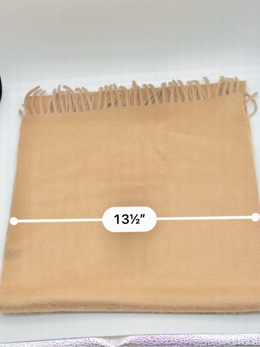 Loro Piana Beige Cashmere Knit Solid Rectangle Scarf w/ Fringe Logo Italy - Picture 5 of 6